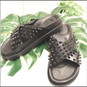 BRAND NEW black spike sandals/slides!!